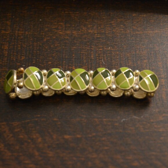 NWT Green & Silver Geometric Stretch Bracelet – Modern Enamel Fashion Jewelry - Picture 4 of 4